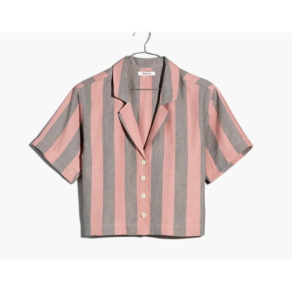 Madewell Pink and Gray Striped Short-Sleeve Button Front Blouse - Picture 10 of 10